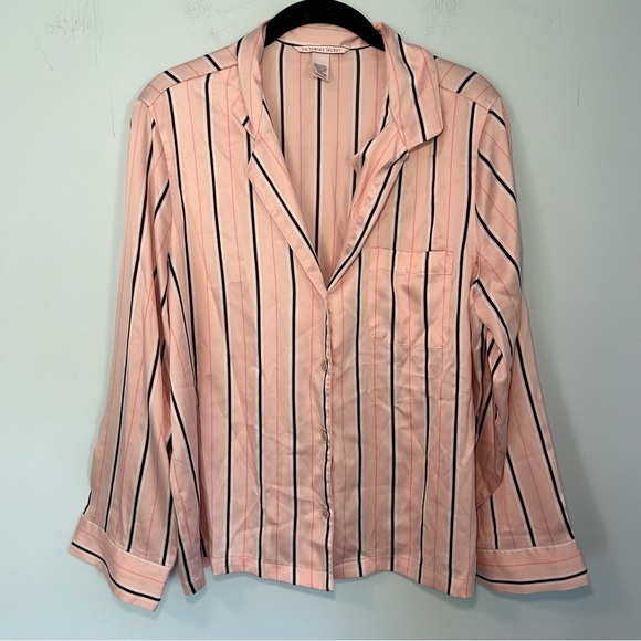 Victoria’s Secret Pink & Black Striped Long Sleeve Pajama Set Size Large - Picture 2 of 16